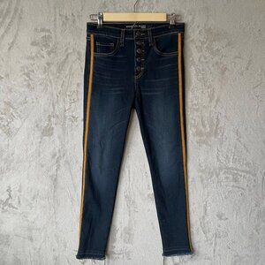 Veronica Beard High Rise Skinny Jeans Size 25 Button Fly Side Stripe Raw Hem